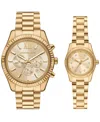 Michael Kors His And Hers Lexington Chronograph And Three-hand Gold-tone Stainless Steel Watch Gift Set, 44mm And In Gold