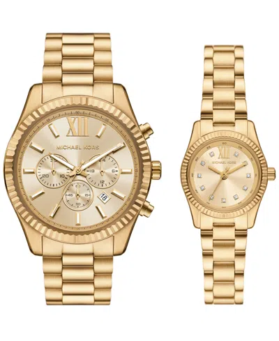 Michael Kors His And Hers Lexington Chronograph And Three-hand Gold-tone Stainless Steel Watch Gift Set, 44mm And