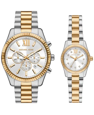 Michael Kors His And Hers Lexington Chronograph And Three-hand Two-tone Stainless Steel Watch Gift Set, 44mm And  In Multi