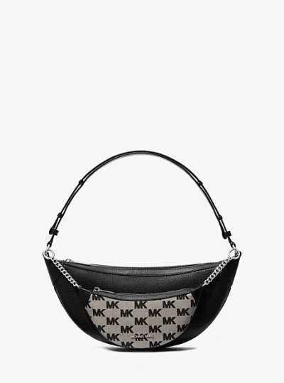 Michael Kors Hollis Medium 2-in-1 Pebbled Leather And Logo Jacquard Shoulder Bag In Black