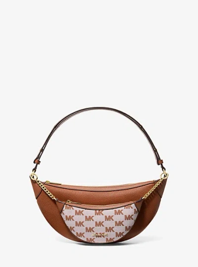 Michael Kors Hollis Medium 2-in-1 Pebbled Leather And Logo Jacquard Shoulder Bag In Brown