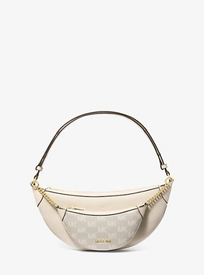 Michael Kors Hollis Medium 2-in-1 Pebbled Leather And Logo Jacquard Shoulder Bag In Natural