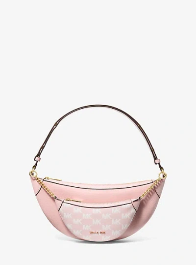 Michael Kors Hollis Medium 2-in-1 Pebbled Leather And Logo Jacquard Shoulder Bag In Pink