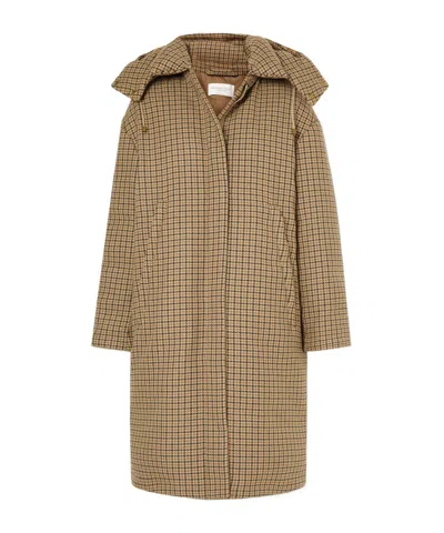 Michael Kors Hooded Plaid Wool Down Parka In Brown