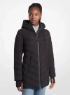 Michael Kors Scuba Quilted Belted Coat Jacket With Fur Hood In Black In Black