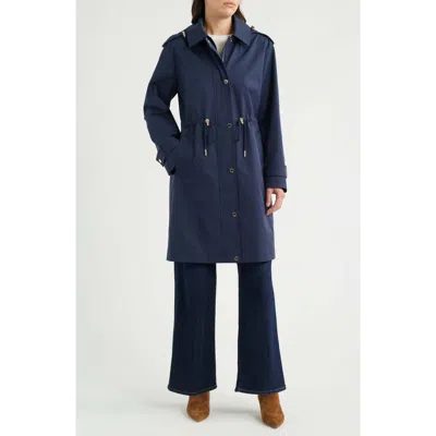 Michael Kors Hooded Trench Coat In Blue
