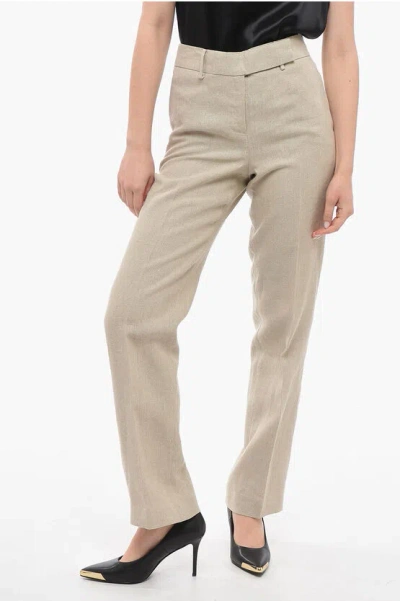 Michael Kors Hopsack Cotton Wide-leg Pants In Brown