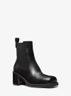 Michael Kors Houston Leather Block Heel Ankle Boot In Black