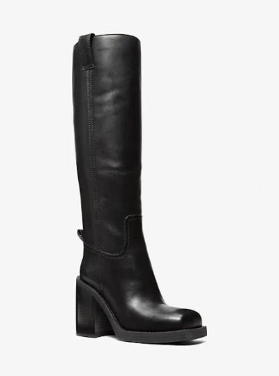 Michael Kors Houston Leather Block Heel Boot In Black