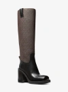 Michael Kors Houston Signature Logo And Leather Block Heel Boot In Brown