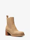 Michael Kors Houston Suede Block Heel Ankle Boot In Brown