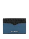 Michael Kors Hudson Bifold Peeble Leather Monogram Cardholder In Blue
