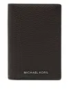 Michael Kors Hudson Pebbled Leather Folio Card Case In Brown