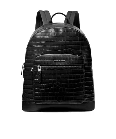 Michael Kors Hudson Crocodile Embossed Leather Commuter Backpack In Black