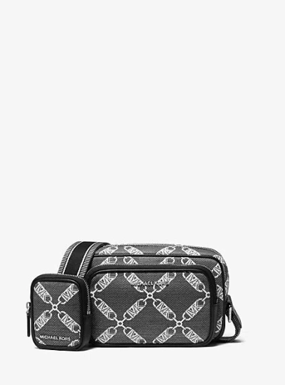 Michael Kors Hudson Empire Logo Jacquard Camera Bag In Black