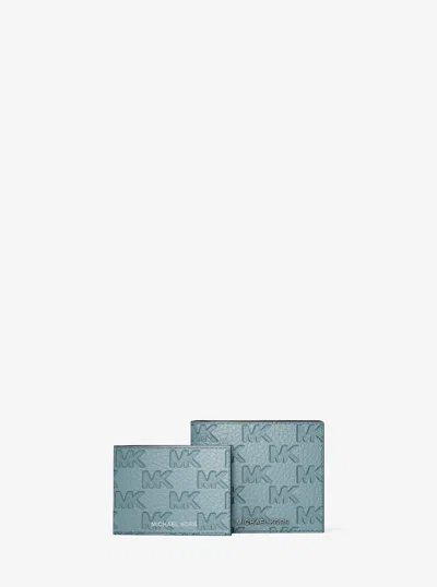 Michael Kors Hudson Logo Embossed Leather Billfold Wallet And Passcase In Blue