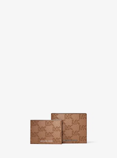 Michael Kors Hudson Logo Embossed Leather Billfold Wallet And Passcase In Brown