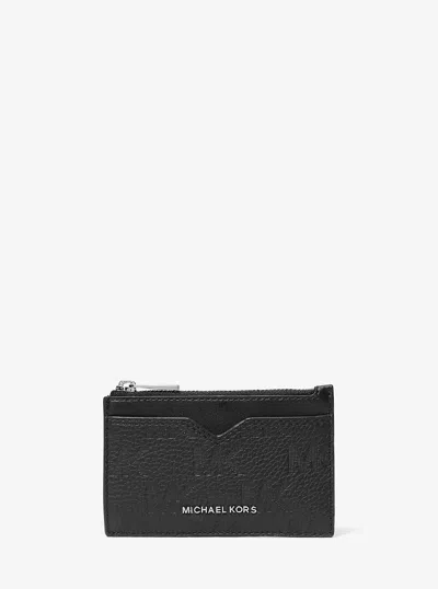 Michael Kors Hudson Logo Embossed Leather Card Case In Black