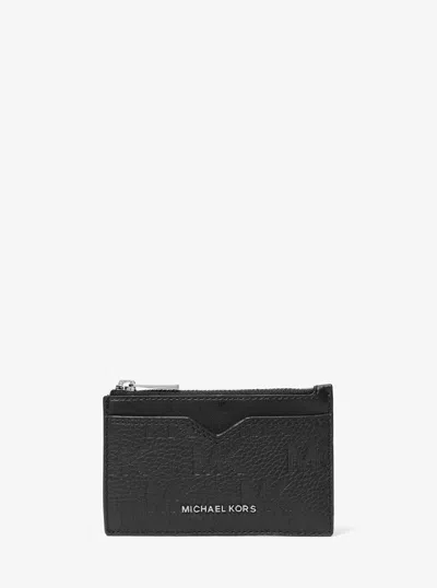 Michael Kors Hudson Logo Embossed Leather Card Case In Black