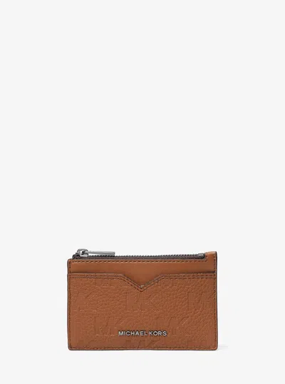 Michael Kors Hudson Logo Embossed Leather Card Case In Multi