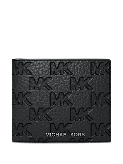 Michael Kors Hudson Logo-embossed Leather Wallet In Black