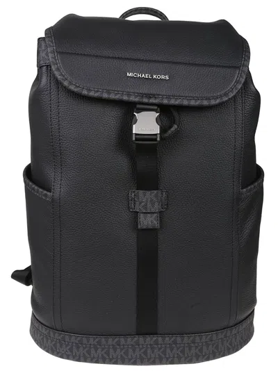 Michael Kors Hudson Logo Plaque Flap Backpack In Black