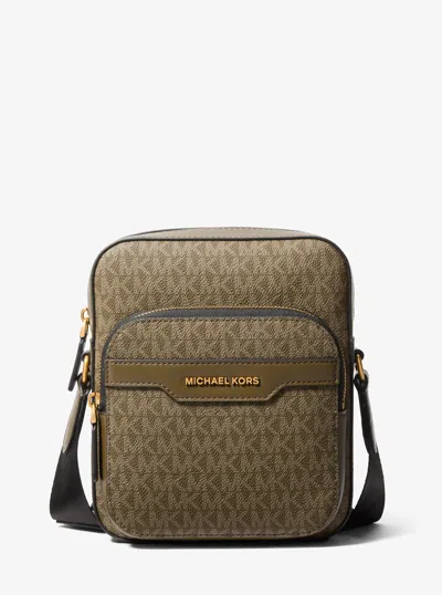 Michael Kors Hudson Mini Signature Logo Flight Bag In Neutral