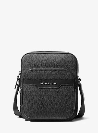 Michael Kors Hudson Mini Signature Logo Flight Bag In Black