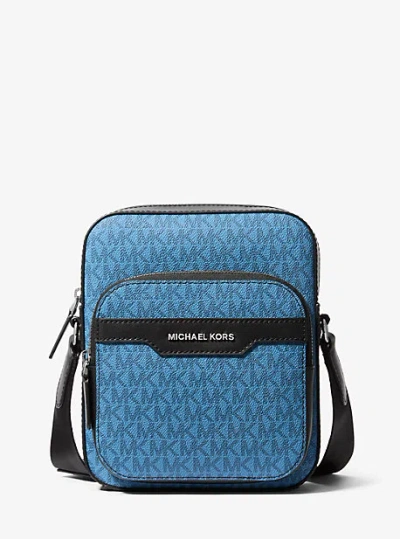 Michael Kors Hudson Mini Signature Logo Flight Bag In Blue