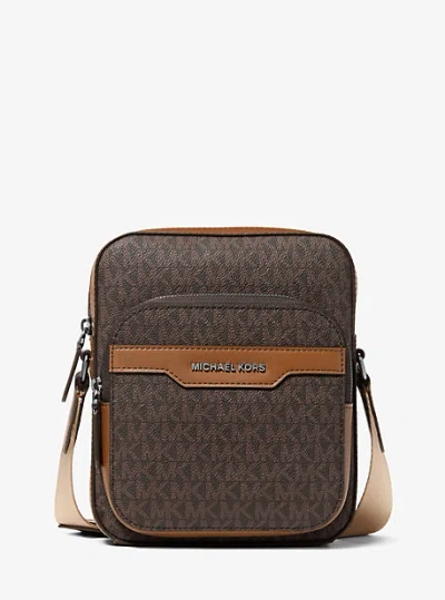 Michael Kors Hudson Mini Signature Logo Flight Bag In Brown