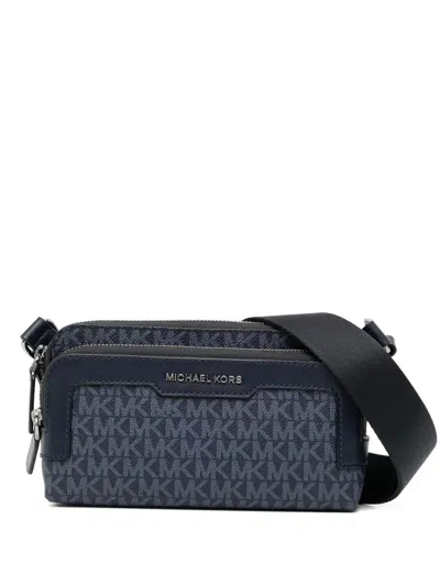 Michael Kors Hudson Monogram Messenger Bag In Blue