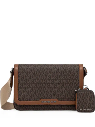 Michael Kors Hudson Monogram-print Shoulder Bag In Brown