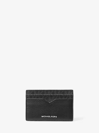 Michael Kors Hudson Pebbled Leather And Signature Logo Money Clip Card Case In Black