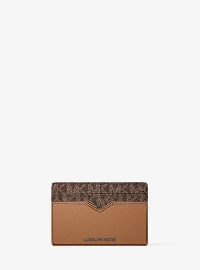 Michael Kors Hudson Pebbled Leather And Signature Logo Money Clip Card Case In Brown