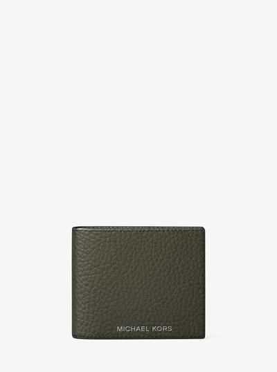 Michael Kors Hudson Pebbled Leather Billfold Wallet In Green