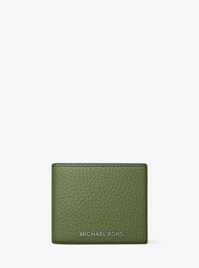 Michael Kors Hudson Pebbled Leather Billfold Wallet In Green