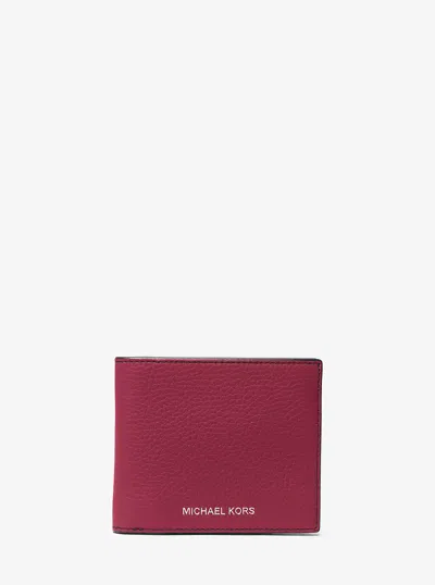 Michael Kors Hudson Pebbled Leather Billfold Wallet In Burgundy