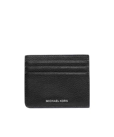 Michael Kors Hudson Pebbled Leather Card Case In Black