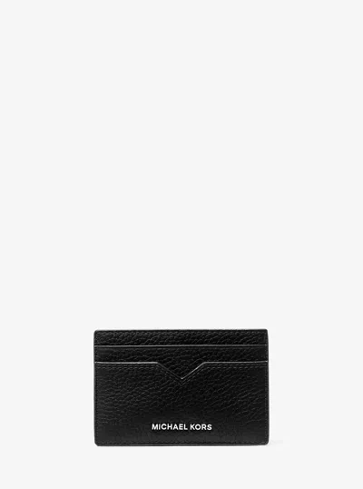 Michael Kors Hudson Pebbled Leather Card Case In Black