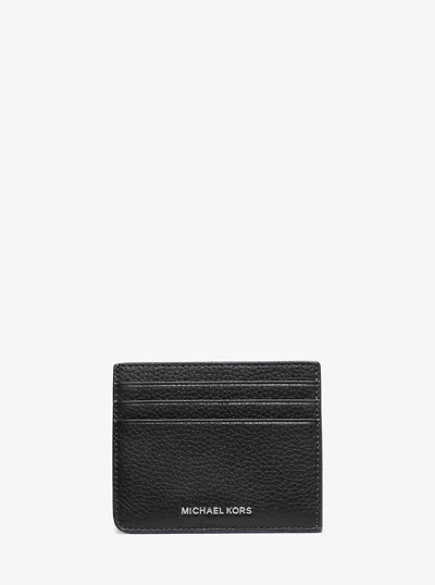 Michael Kors Hudson Pebbled Leather Card Case In Black