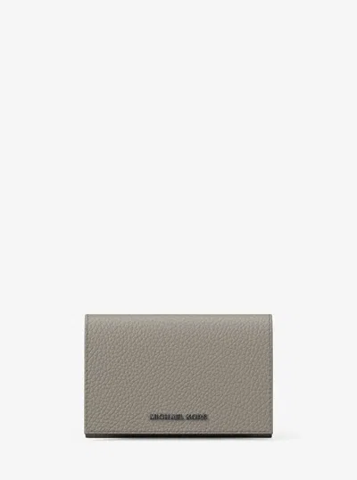 Michael Kors Hudson Pebbled Leather Card Case In Gray
