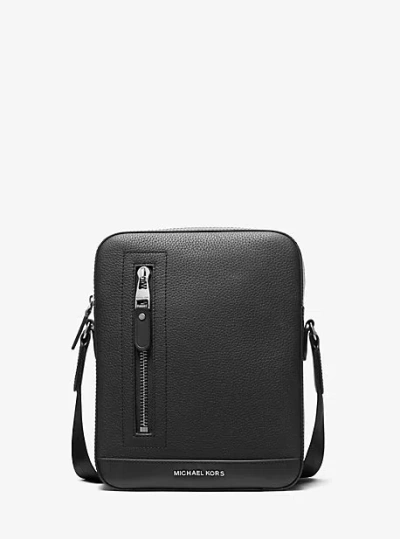 Michael Kors Hudson Pebbled Leather Flight Bag In Black