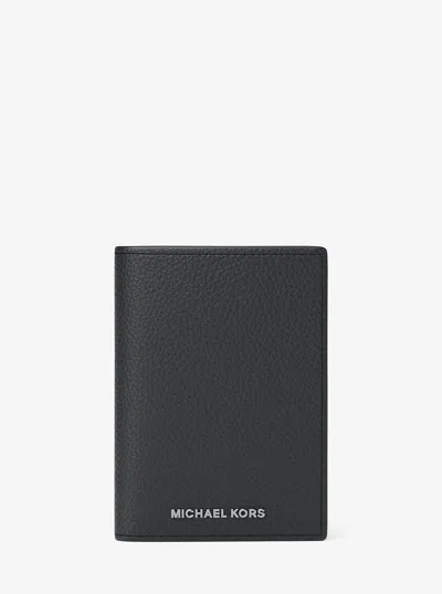 Michael Kors Hudson Pebbled Leather Folio Card Case In Black