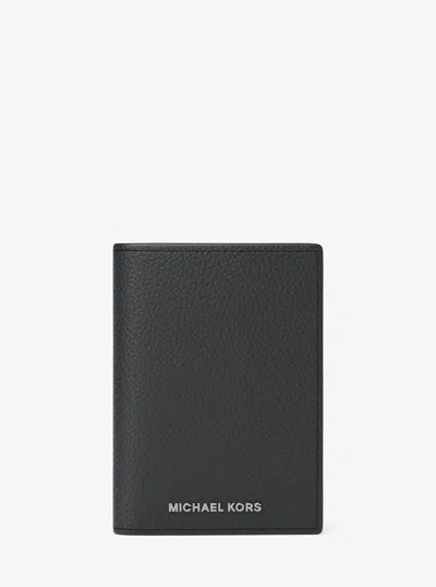 Michael Kors Hudson Pebbled Leather Folio Card Case In Black