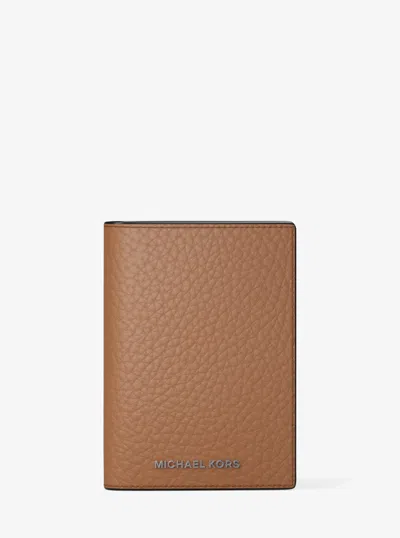Michael Kors Hudson Pebbled Leather Folio Card Case In Brown