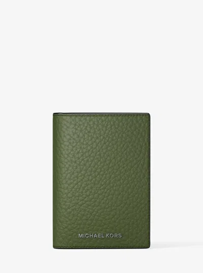 Michael Kors Hudson Pebbled Leather Folio Card Case In Green