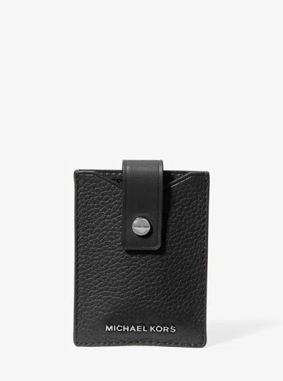 Michael Kors Hudson Pebbled Leather Snap Card Case In Black