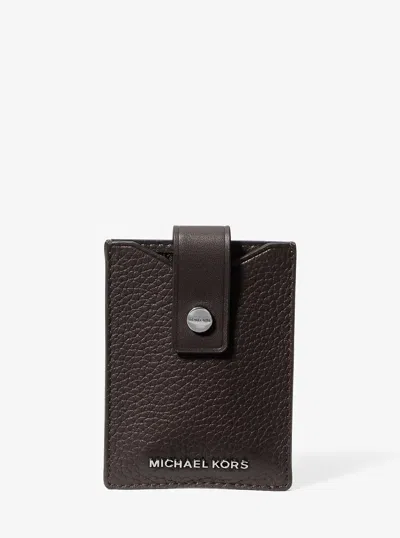 Michael Kors Hudson Pebbled Leather Snap Card Case In Brown
