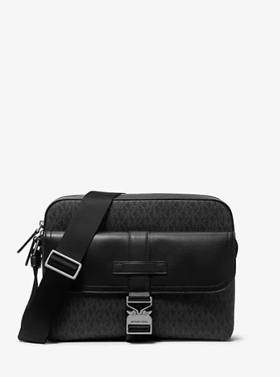 Michael Kors Hudson Signature Logo And Leather Camera Bag In Black