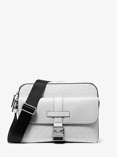 Michael Kors Hudson Signature Logo And Leather Camera Bag In White